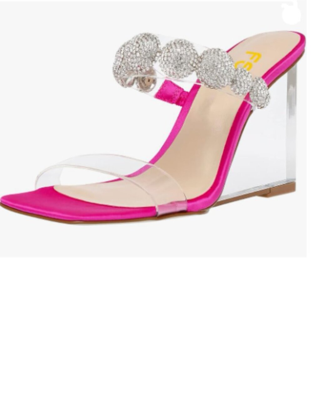 FSJ Fuchsia Clear Wedge Square Open Toe High Heel Crystal Transparent Sandal